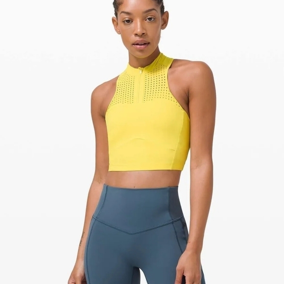 Lululemon Unleash Strength Bra w/ Bra Pads in Yellow Serpentine Size 4 WL214 - Picture 2 of 7